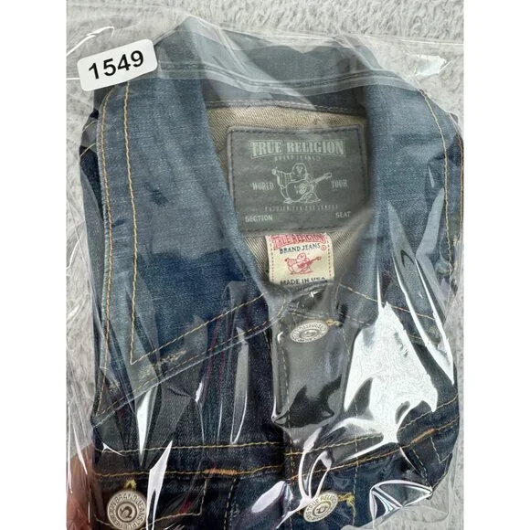 NWOT True Religion World Tour Womens Sz-S Blue Distress Denim Jacket Western - Picture 13 of 13